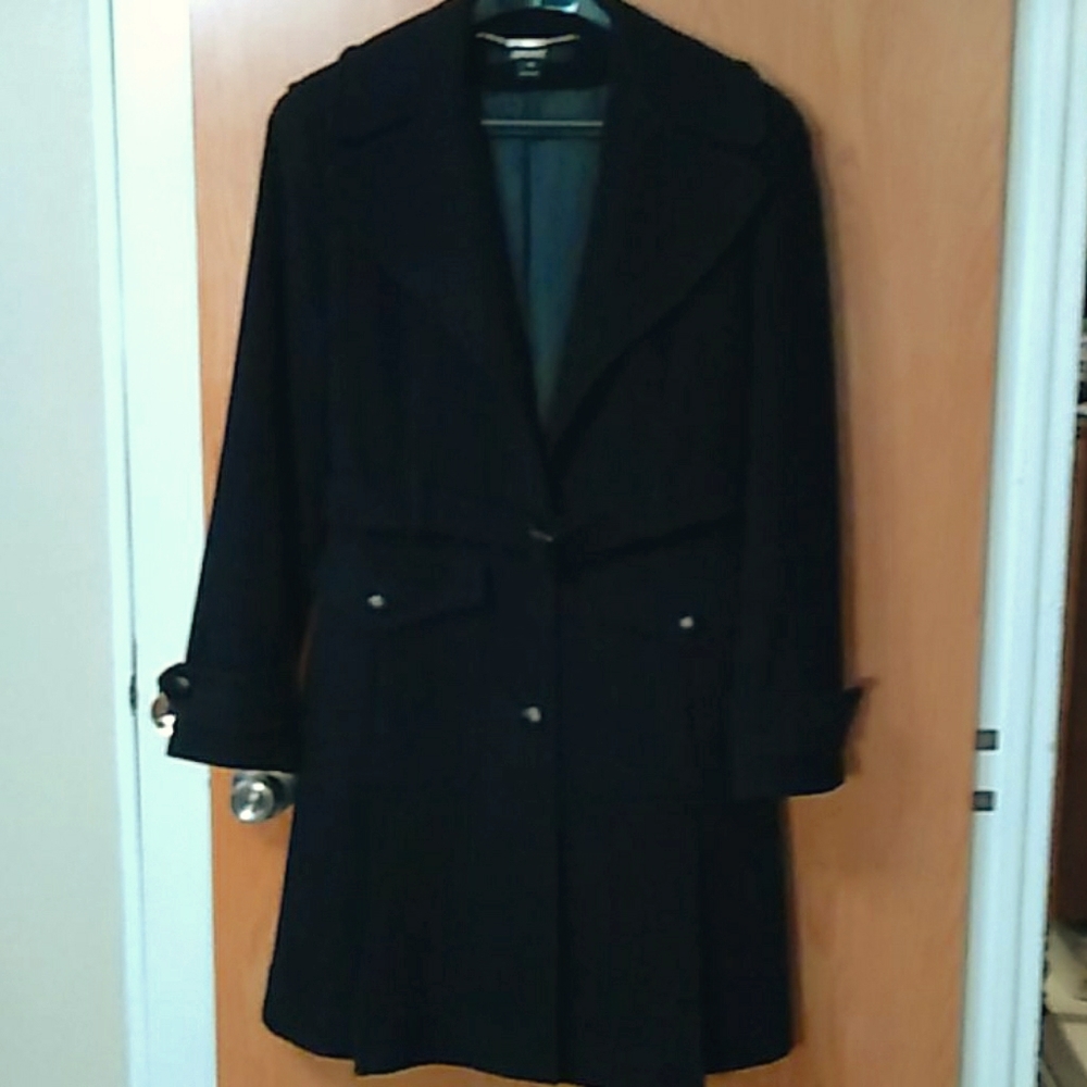 DKNY Donna Karen women black wool pea coat